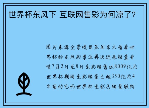 世界杯东风下 互联网售彩为何凉了？